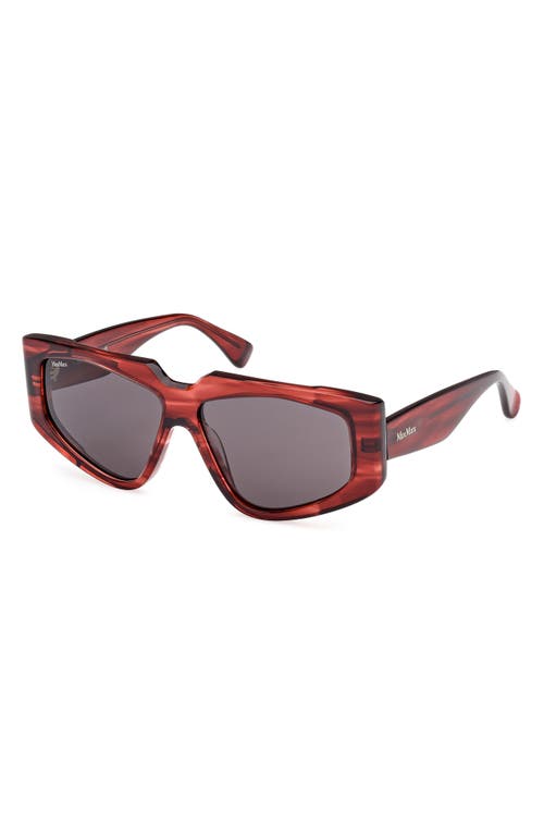 Max Mara 58mm Geometric Sunglasses In Striped Transp Marsala/smoke