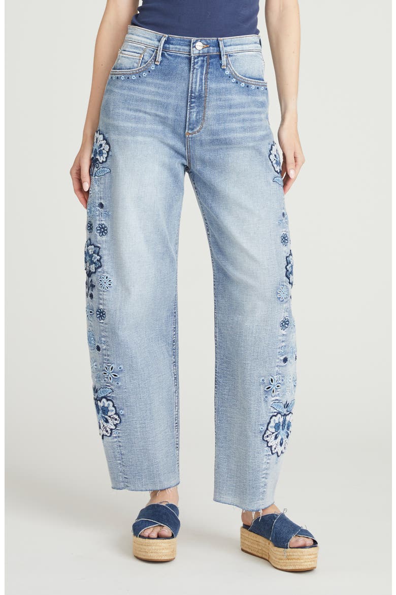 Parker Raw Hem Barrel Leg Jeans, Main, color, MEDIUM WASH