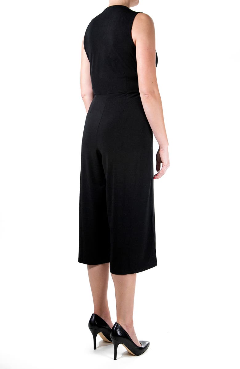 Nina Leonard Surplice Wrap Crop Jumpsuit, Alternate, color, Black