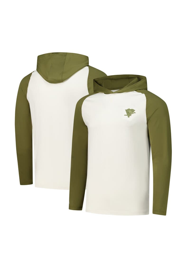 Men's Antigua Cream/Olive Pittsburgh Penguins Intrepid Sand Raglan Long Sleeve Hoodie T-Shirt, Main, color, Cream