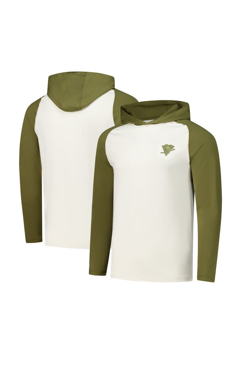 ANTIGUA Men's Antigua Cream/Olive Pittsburgh Penguins Intrepid Sand Raglan Long Sleeve Hoodie T-Shirt, Main, color, Cream