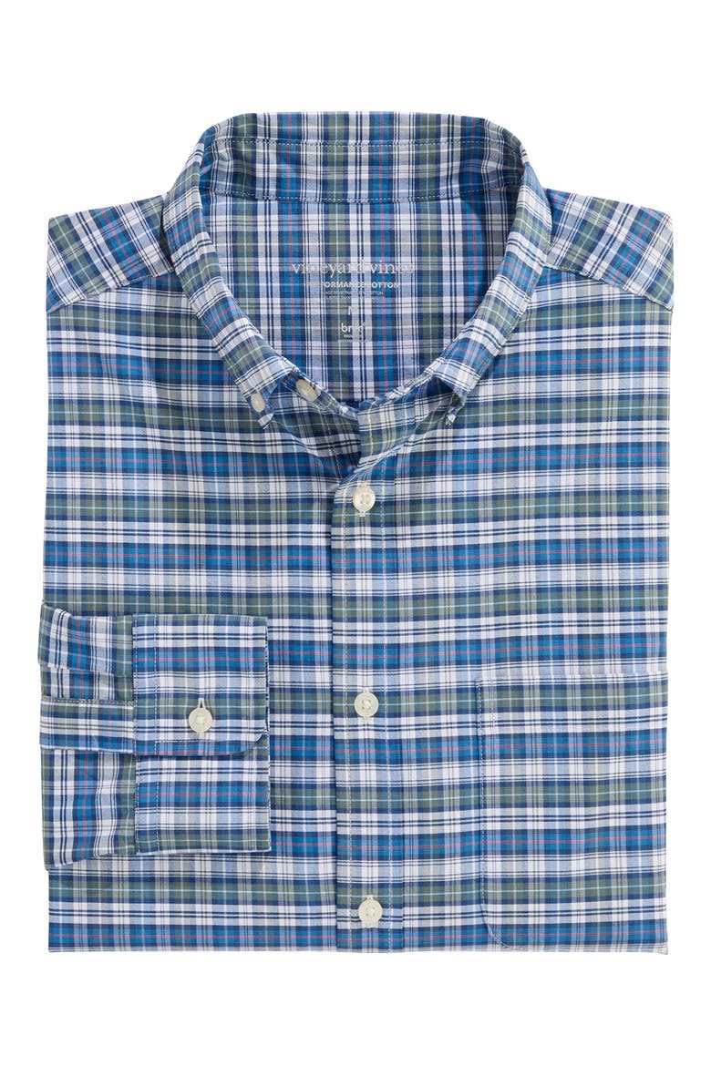 Faraway Performance Cotton Blend Button-Down Shirt, Alternate, color, BALSAM
