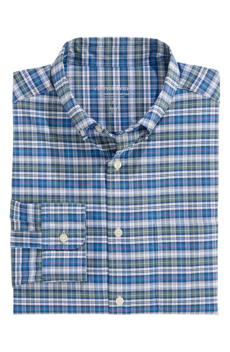 vineyard vines Faraway Performance Cotton Blend Button-Down Shirt, Alternate, color, Balsam