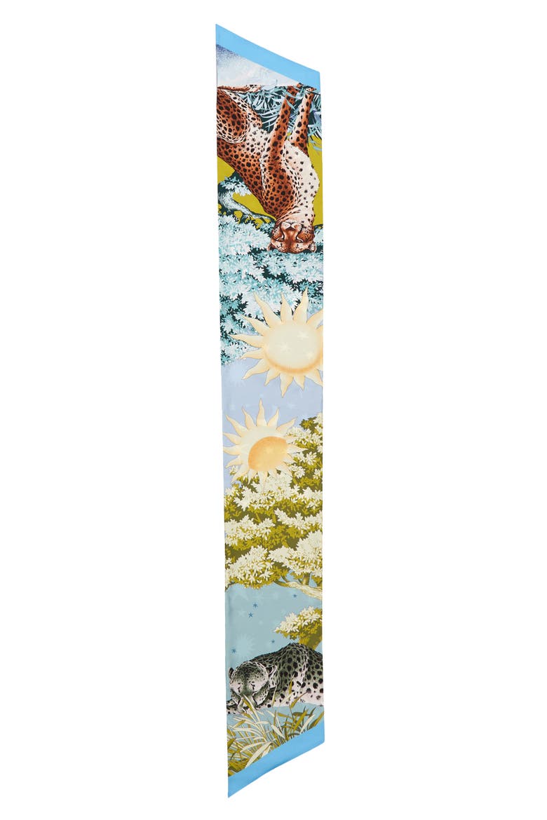 Day & Night Print Silk Scarf, Main, color, AZUR/ LIME