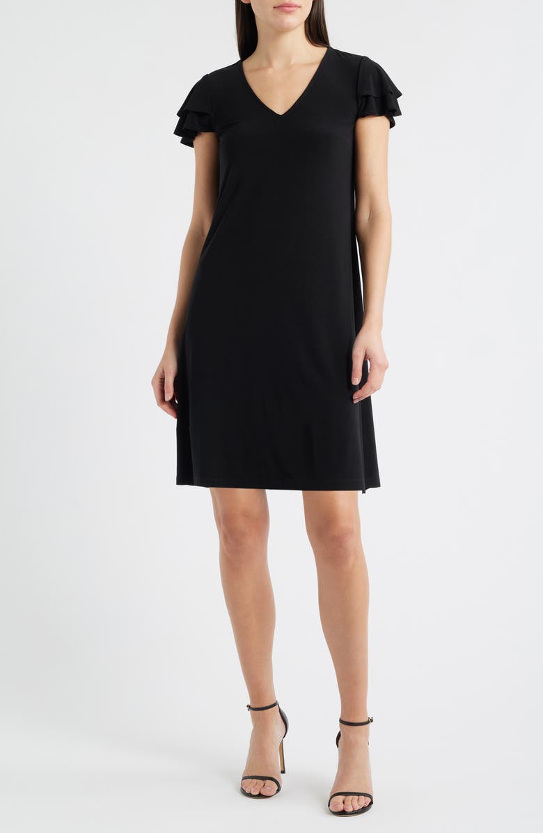AK ANNE KLEIN Flutter Sleeve Shift Minidress, Main, color, Anne Black