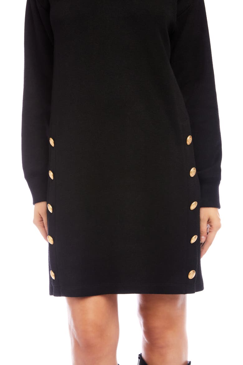 Crested Button Long Sleeve Sweater Dress, Alternate, color, BLACK