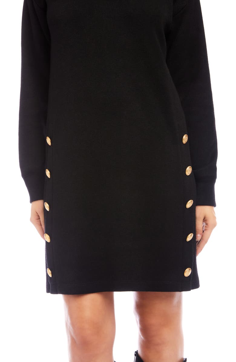 Karen Kane Button Detail Long Sleeve Shift Dress, Alternate, color, Black