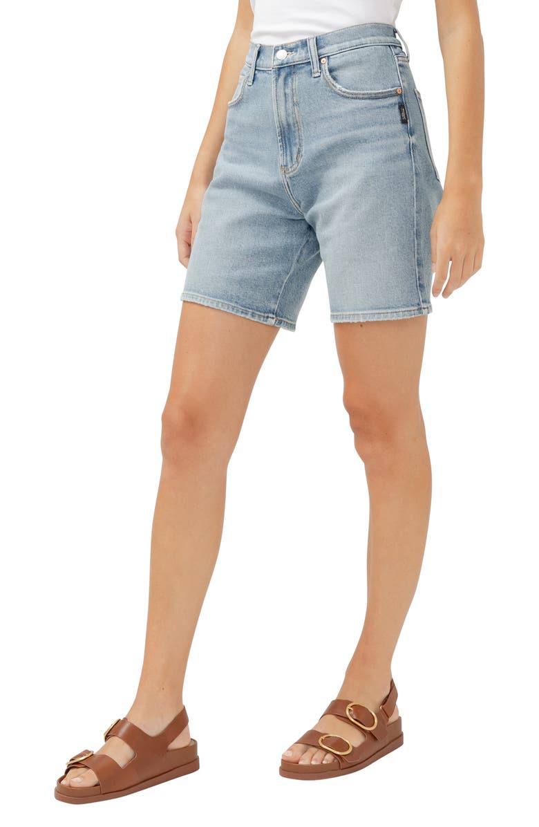 Silver Jeans Co. High Waist Long Denim Shorts, Alternate, color, Indigo