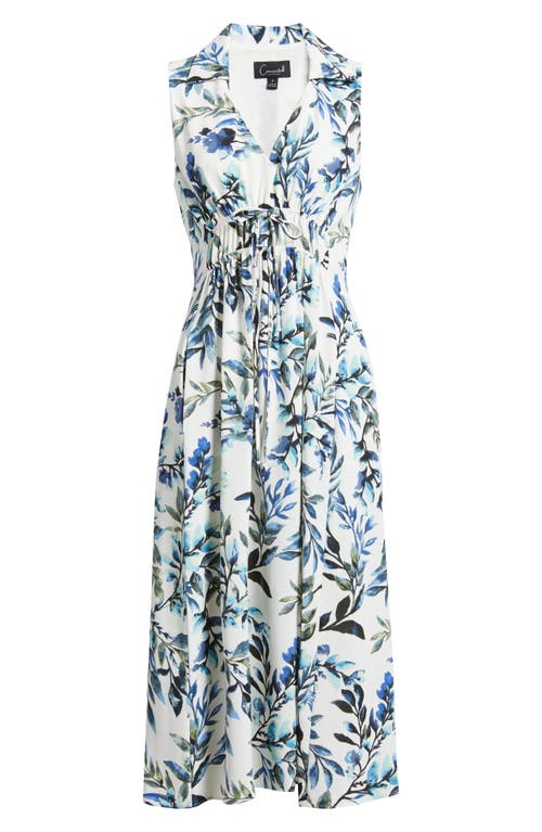 Connected Apparel Floral Sleeveless Midi Dress In Blue