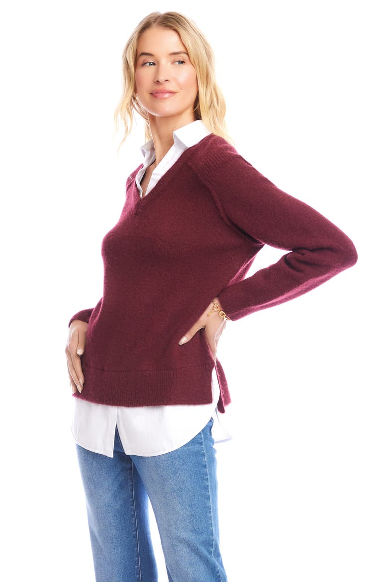 Mixed Media Layered Sweater, Alternate, color, WINE