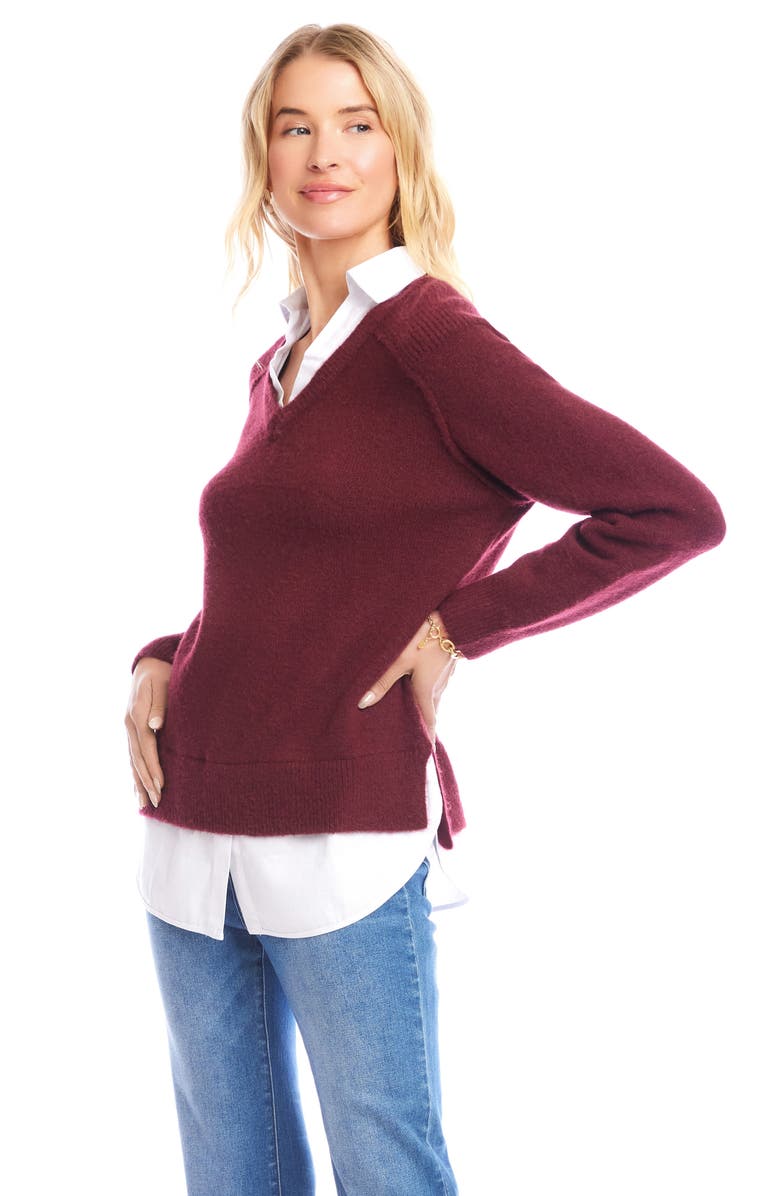 Karen Kane Mixed Media Layered Sweater, Alternate, color, Wine