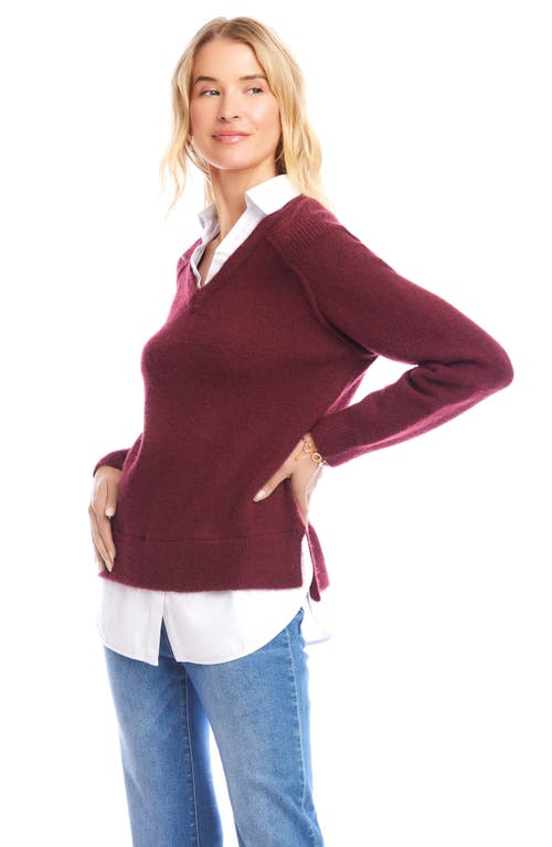Karen Kane Mixed Media Layered Sweater In Burgundy