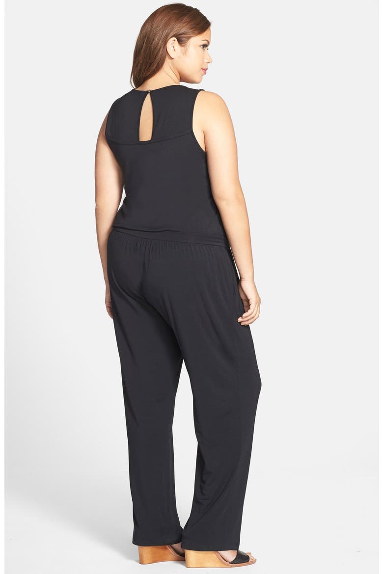 'Taryn' Print V-Neck Jumpsuit, Alternate, color, BLACK