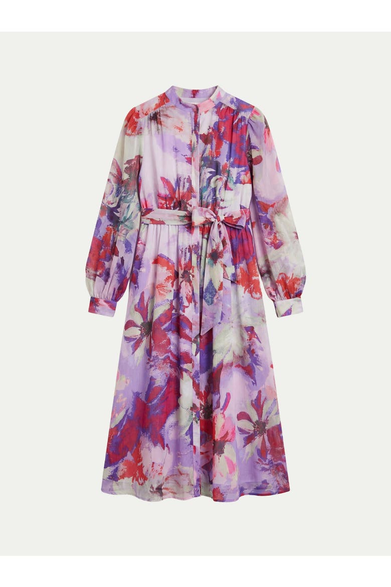 Floral Print Organza Midi Shirt Dress, Main, color, Pink
