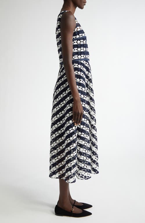 Akris Punto Dot Cut-out Guipure Fit-flare Midi Dress In Navy-cream