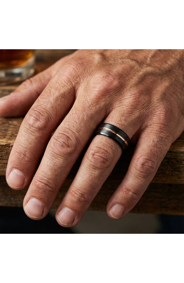 Bliss Diamond Men's Brushed Black Tungsten Gold Plated Two Tone 8mm Ring Wedding Band, Alternate, color, Black Tungsten