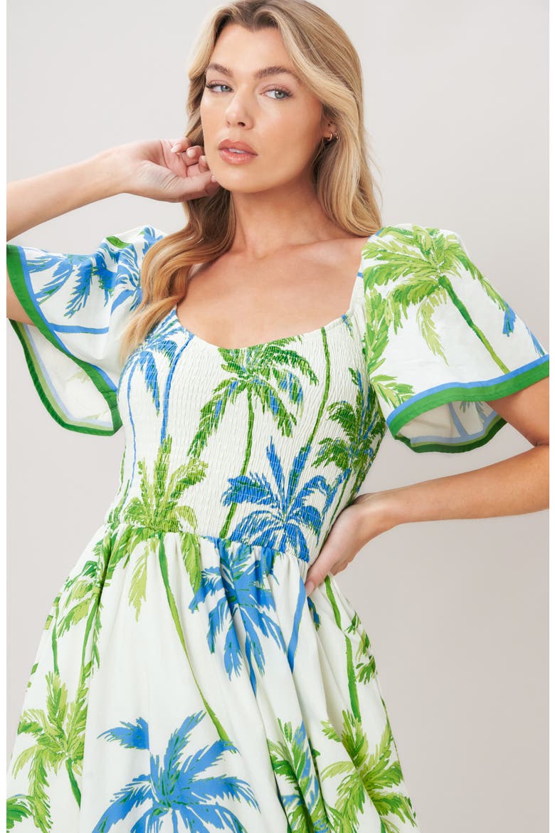 Print Midi Dress, Alternate, color, WHITE/ GREEN