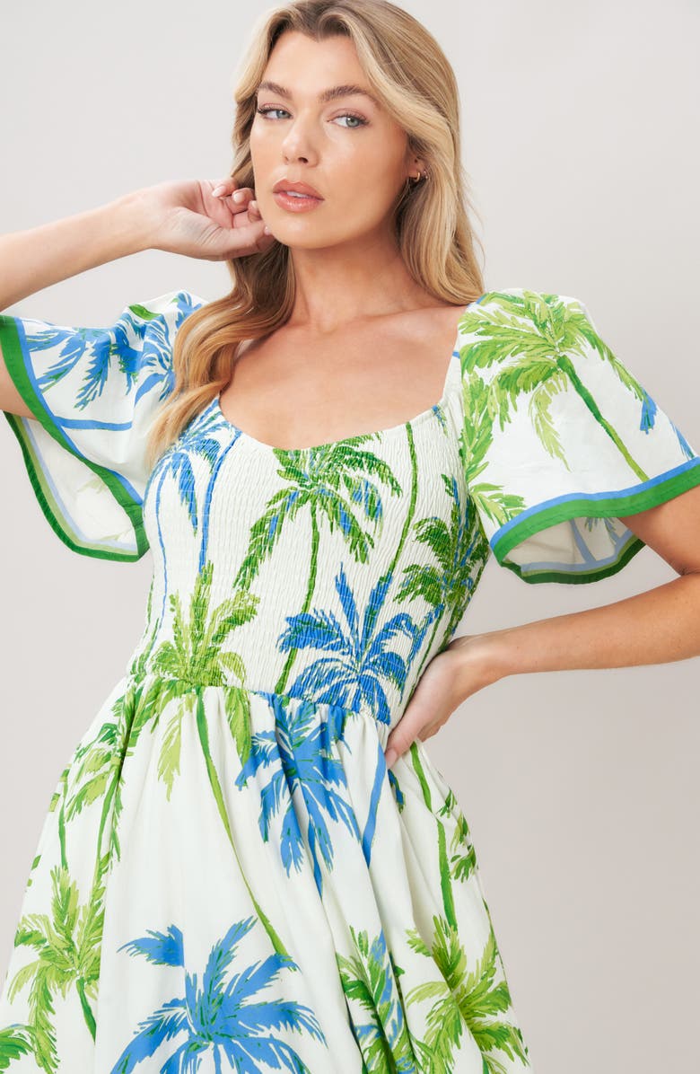FLYING TOMATO Print Midi Dress, Alternate, color, White/ Green