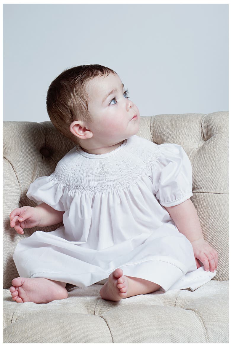 Imitation Pearl Cross Christening Gown & Bonnet Set, Alternate, color, WHITE