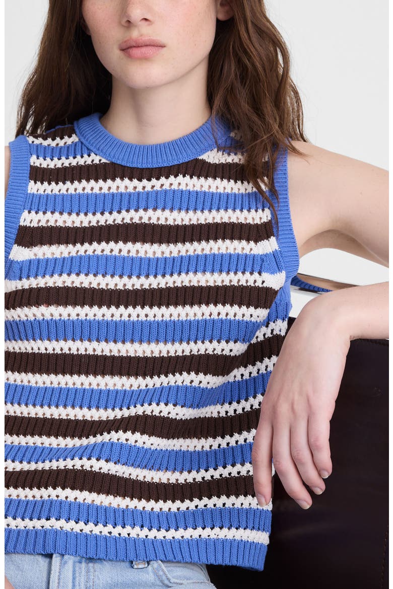 Open Stitch Sleeveless Sweater, Alternate, color, RETRO BLUE AND BROWN STRIPE