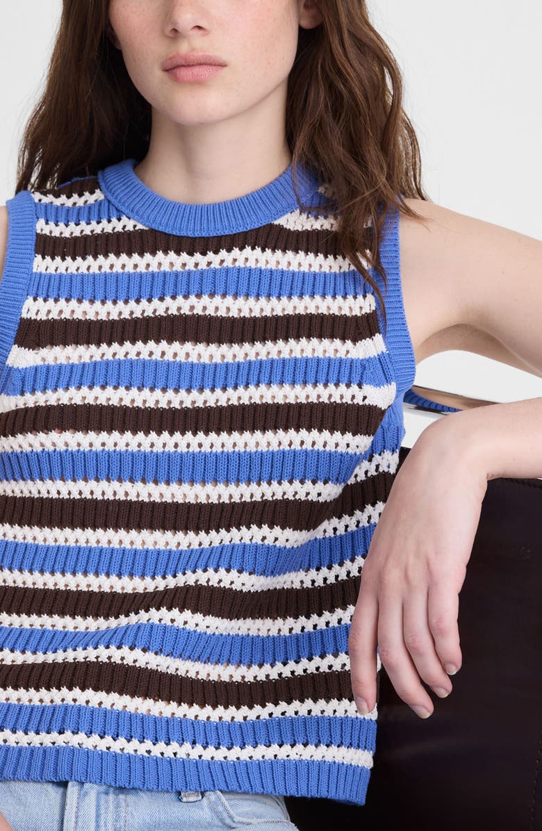 Madewell Open Stitch Sleeveless Sweater, Alternate, color, Retro Blue And Brown Stripe