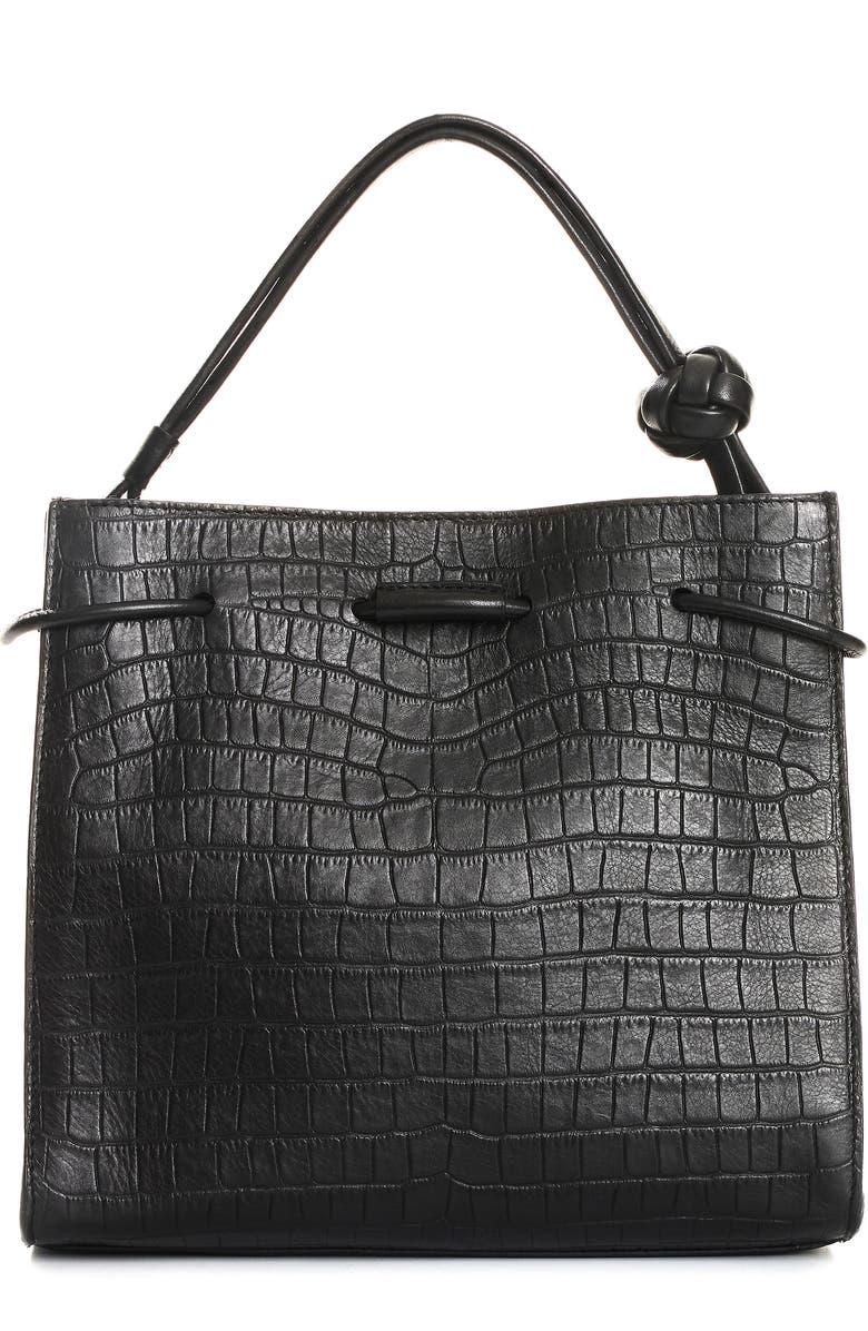 Velez Embossed Leather Bowling Bag, Alternate, color, Black