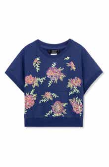Truce Kids' Floral Embroidered Short Sleeve Sweatshirt
