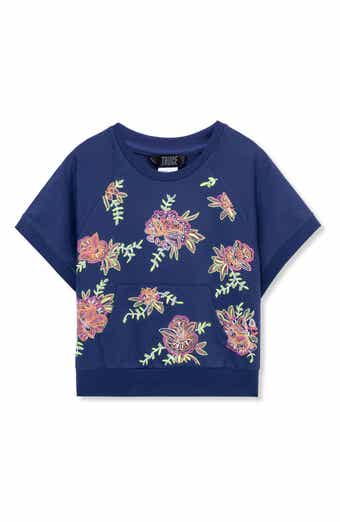 Truce Kids' Floral Embroidered Short Sleeve Sweatshirt