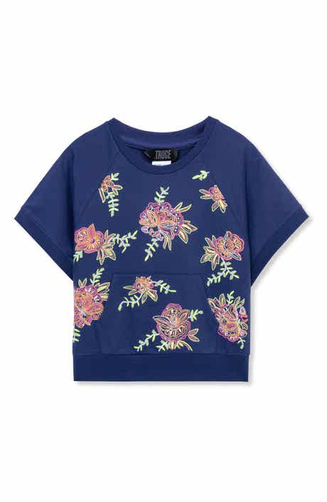 Truce Kids' Floral Embroidered Short Sleeve Sweatshirt