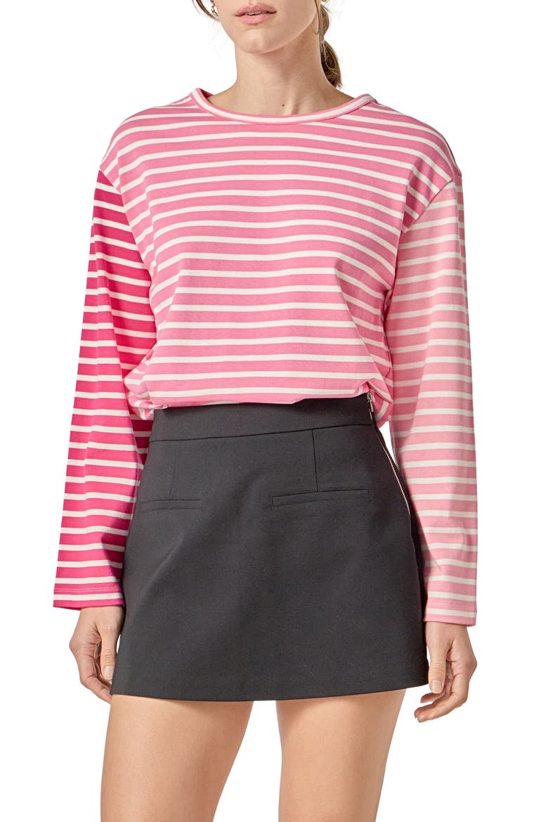 Colorblock Stripe Long Sleeve Cotton T-Shirt, Main, color, PINK MULTI