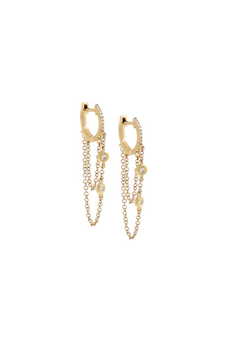 Diamond Double Bezel Drop Chain Huggie Earring 14K, Main, color, 14K Gold