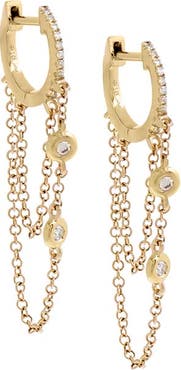 BY ADINA EDEN Diamond Double Bezel Drop Chain Huggie Earring 14K
