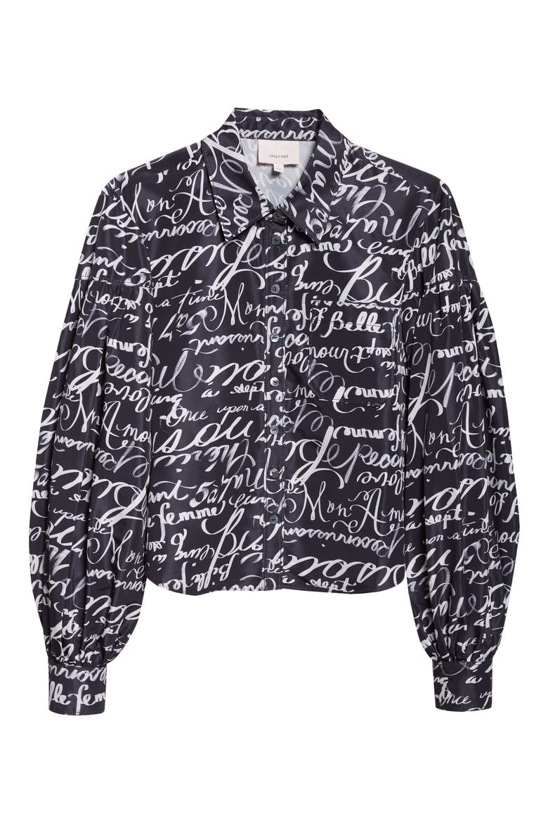 Marceline Love Journal Print Long Sleeve Button-Up Shirt, Alternate, color, BLACK/ WHITE
