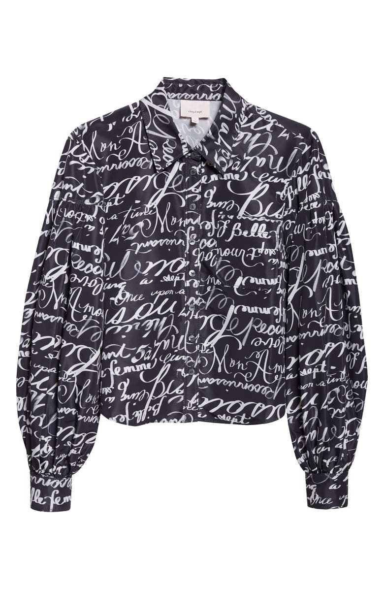 Cinq à Sept Marceline Love Journal Print Long Sleeve Button-Up Shirt, Alternate, color, Black/ White