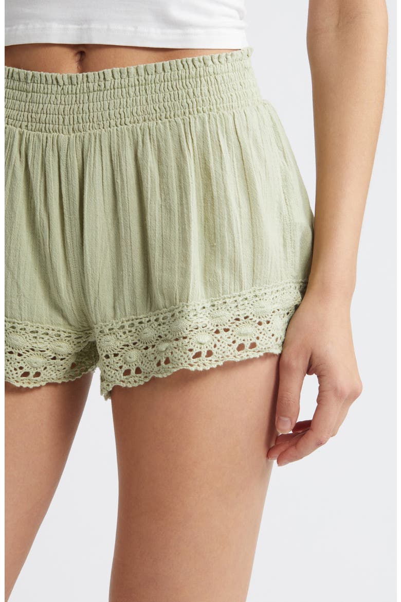 Smocked Waist Lace Hem Cotton Shorts, Alternate, color, LIGHT GREEN