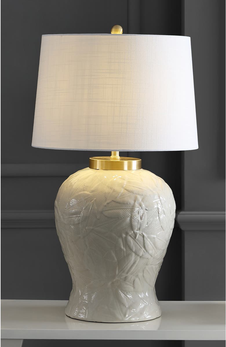 JONATHAN Y Regency Palm Leaf 31.5" Ceramic/Metal Bohemian Cottage LED Table Lamp, Cream, Alternate, color, Cream
