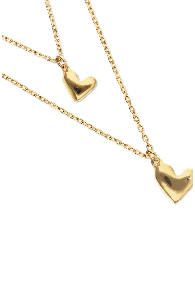 Double Necklace Plated In 18K Gold With Two Hearts, Alternate, color, Gold