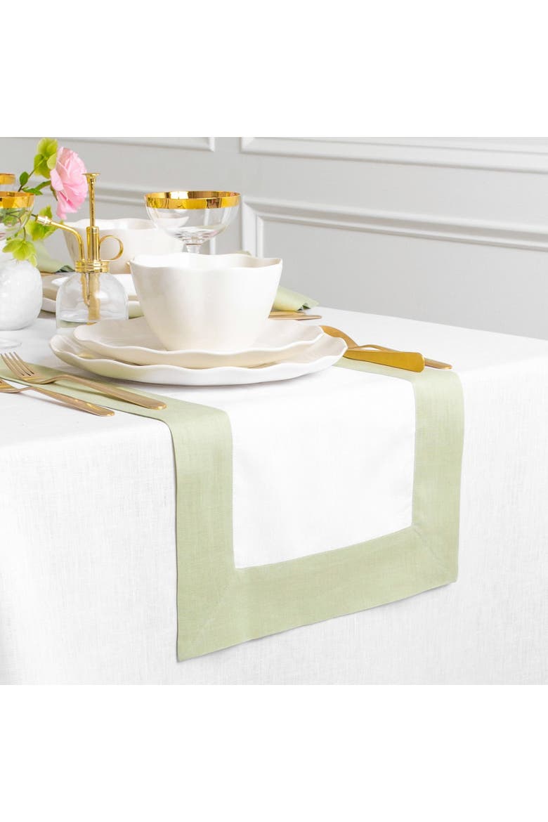 Linen Table Runner - Contempo, Alternate, color, Sage Green and White