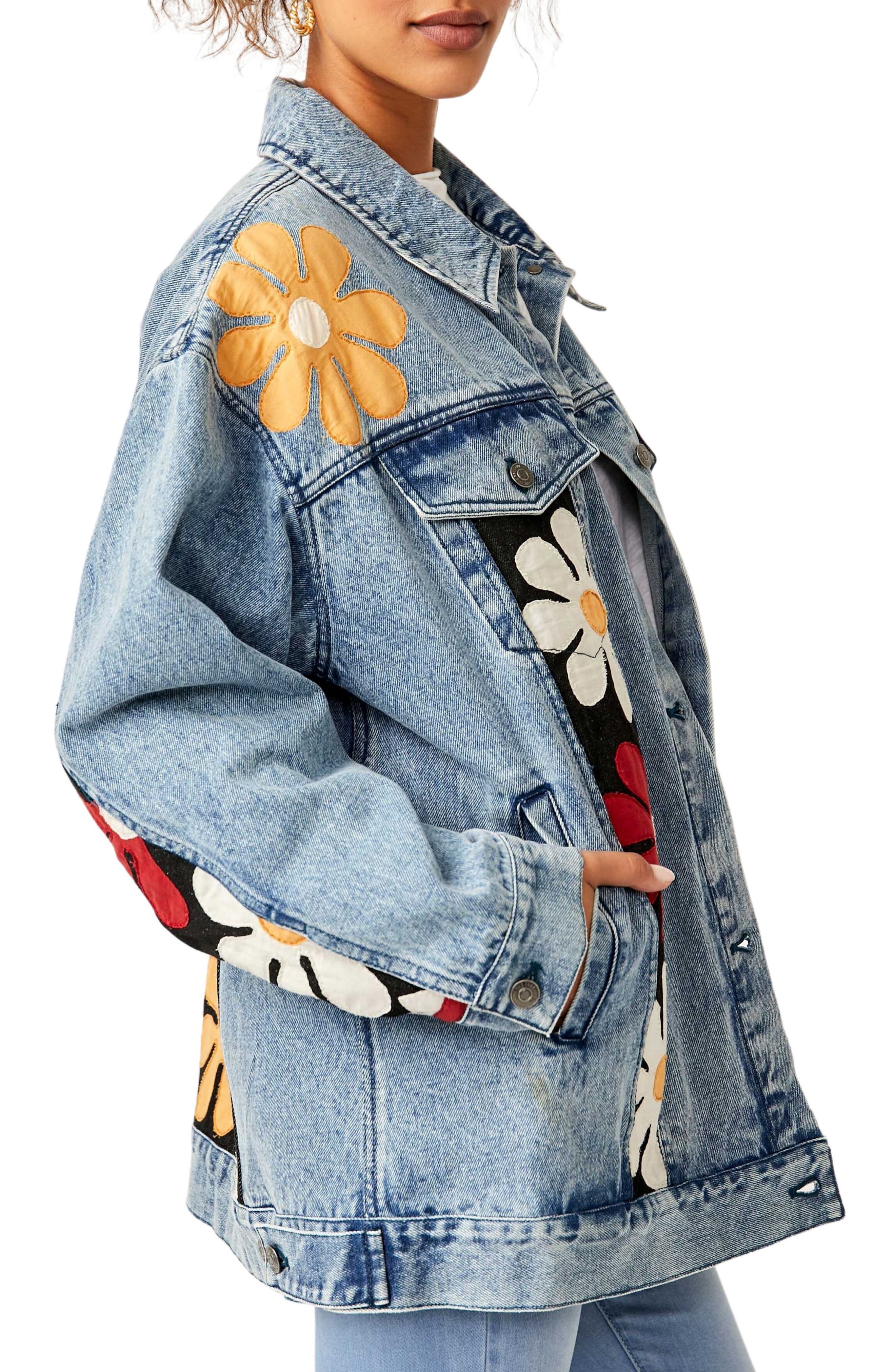 Free People Annie's Flower Bomb Oversize Patchwork Denim Jacket