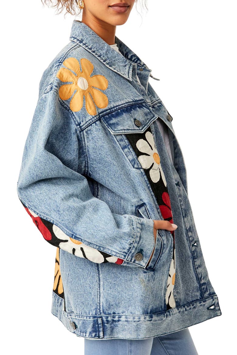 Annie's Flower Bomb Oversize Patchwork Denim Jacket, Alternate, color, DENIM MEDIUM BLUE