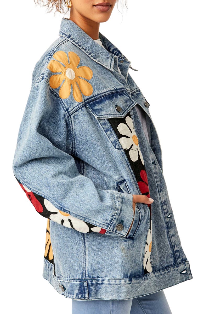 Free People Annie's Flower Bomb Oversize Patchwork Denim Jacket, Alternate, color, 