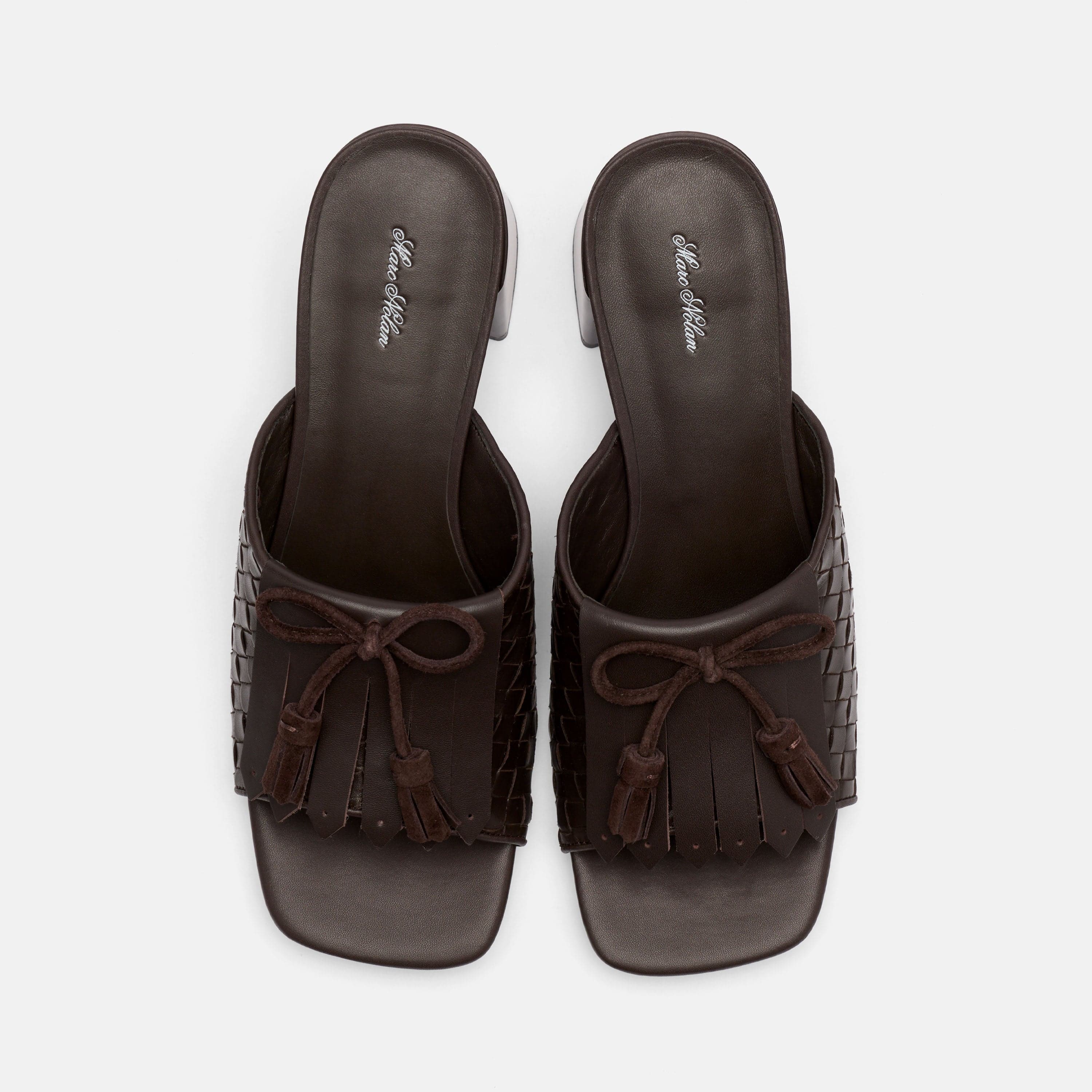 MARC NOLAN Sienna Calf Leather Tassel Block Heel Mules, Alternate, color, Espresso