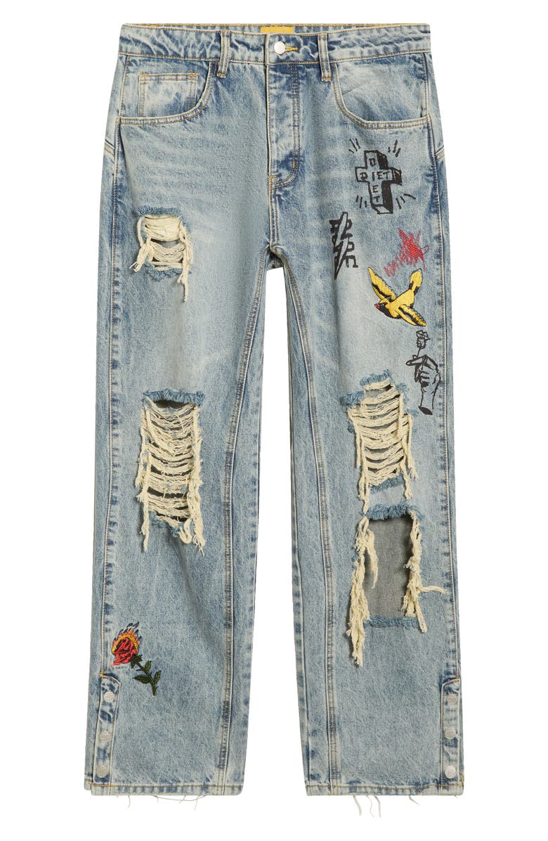 DIET STARTS MONDAY Doodle Embroidered Ripped Cotton Jeans, Alternate, color, Indigo