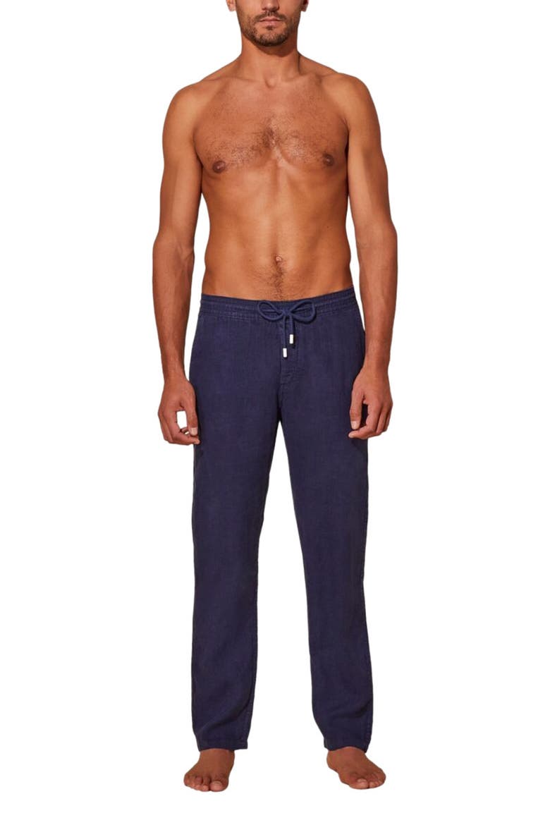 Men's Solid Linen Pants, Alternate, color, NAVY
