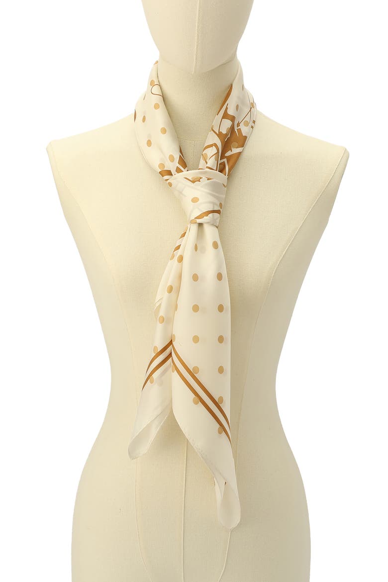 Horse & Carriage Polka Dot Silk Square Scarf, Alternate, color, CHALK