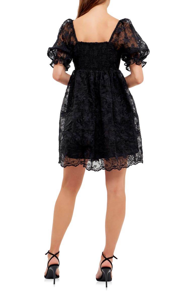 Floral Embroidered Puff Sleeve Babydoll Dress, Alternate, color, BLACK