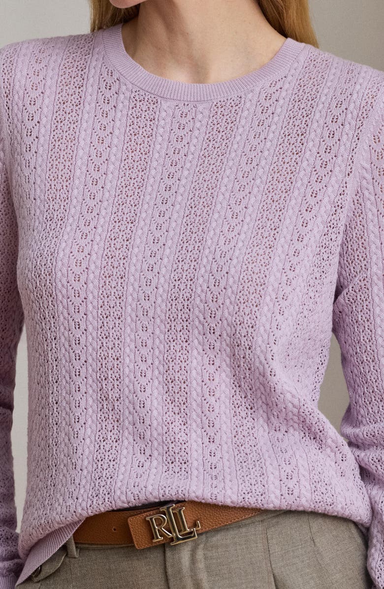 Lauren Ralph Lauren Pointelle Stitch Cotton Blend Sweater, Alternate, color, Lavender Frost