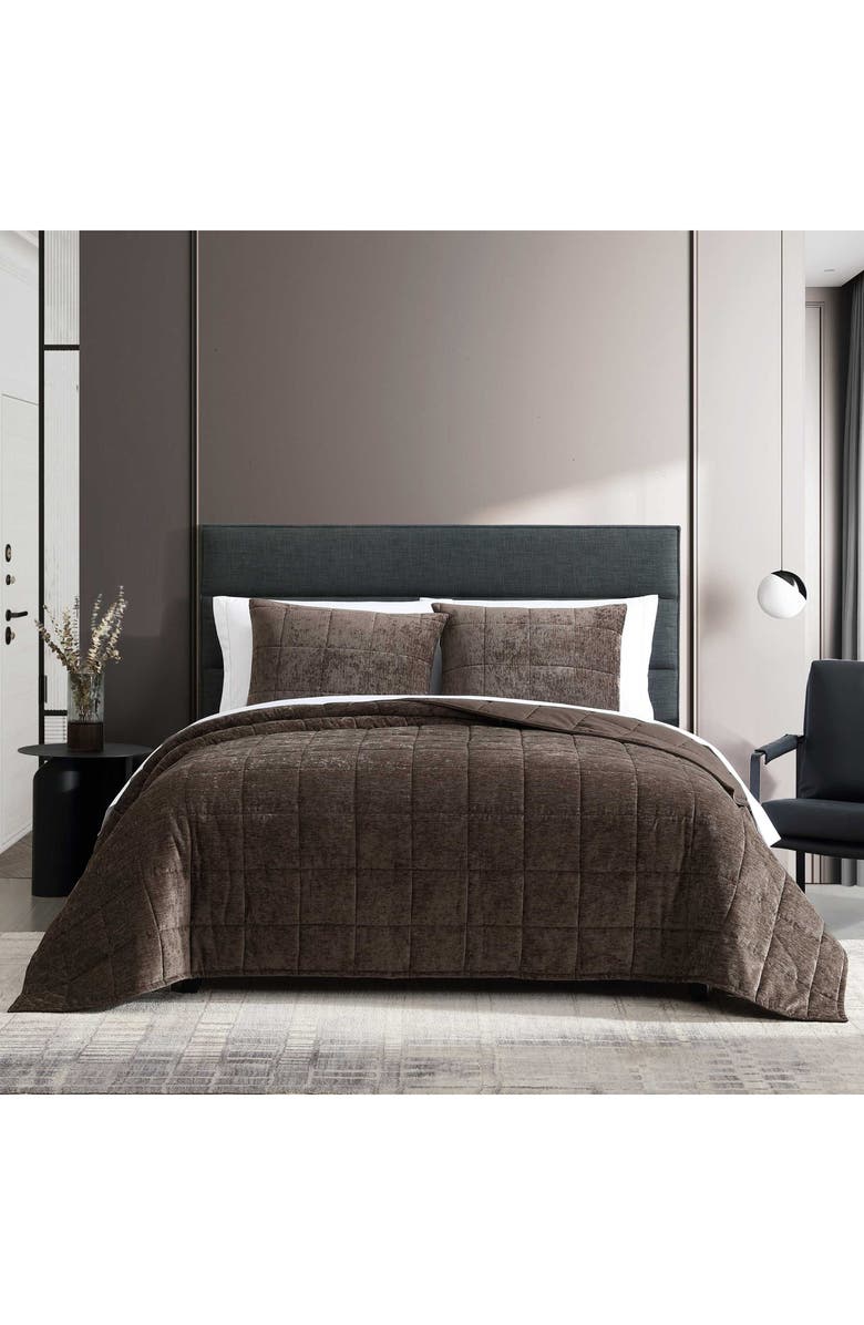 Vera Wang Chenille Box Quilt Set, Alternate, color, Chocolate Brown