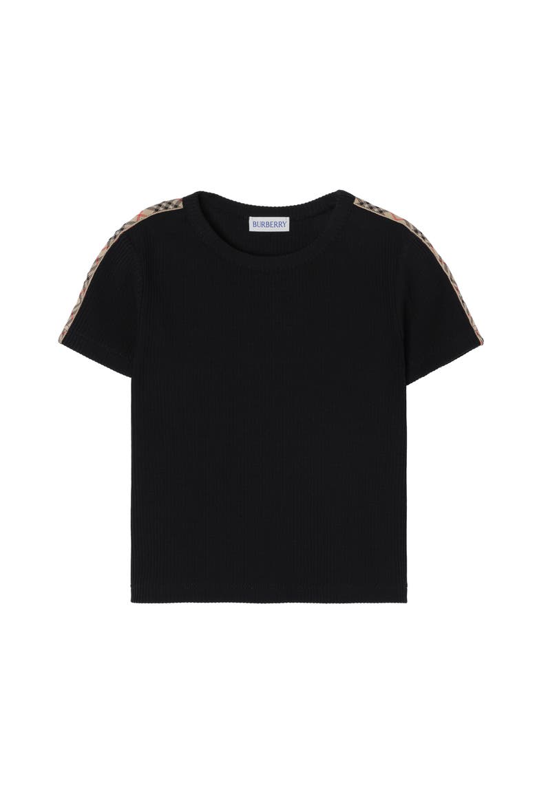Check Trim Stretch Cotton T-shirt, Main, color, Black