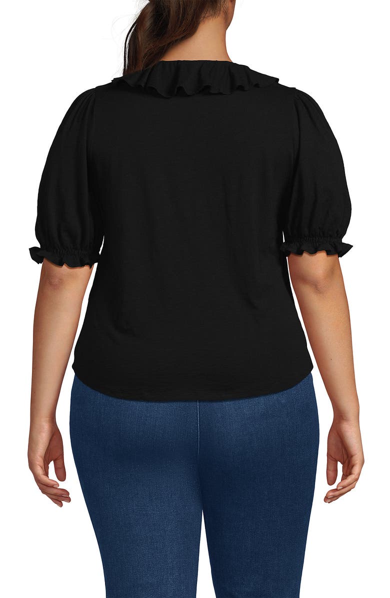 Lands' End Puff Sleeve Slub Ruffle Pintuck Top, Alternate, color, Black
